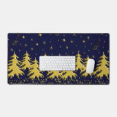 金ゴールドクリスマスツリーonスターズブルー デスクマット (キーボード&マウス)