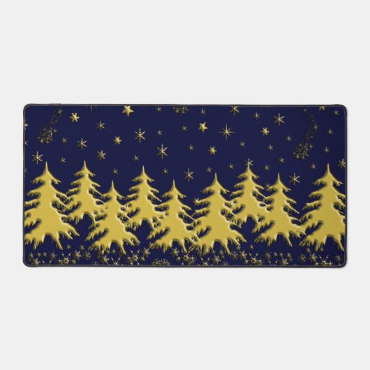 金ゴールドクリスマスツリーonスターズブルー デスクマット (正面)