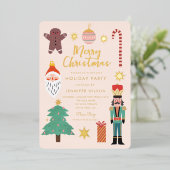 金ゴールドクリスマスティーズホリデーサンタファミリーフォト 箔招待状 (立ち正面)