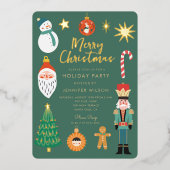 金ゴールドクリスマスティーズホリデーサンタファミリーフォト 箔招待状 (正面)