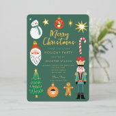 金ゴールドクリスマスティーズホリデーサンタファミリーフォト 箔招待状 (立ち正面)