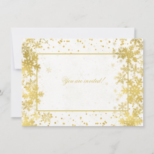 金ゴールドクリスマスディナーパーティー冬の雪片 招待状 (裏面)