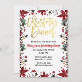 金ゴールドクリスマスディナーポインセチアフローラ 招待状 (正面)