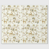 金ゴールドクリスマスデザインオンホワイト ラッピングペーパー (フラット)