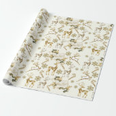 金ゴールドクリスマスデザインオンホワイト ラッピングペーパー (アンロールド)