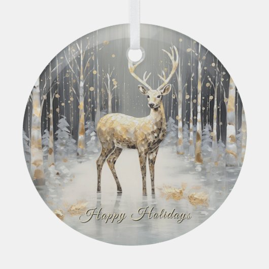 金ゴールドクリスマストインデアホリデイ ガラスオーナメント (正面)