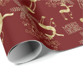 金ゴールドクリスマストナカイonダークレッド ラッピングペーパー (ロールコーナー)