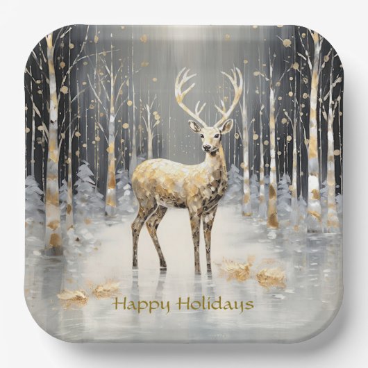 金ゴールドクリスマストナディアホリデー紙プレート ペーパープレート (正面)