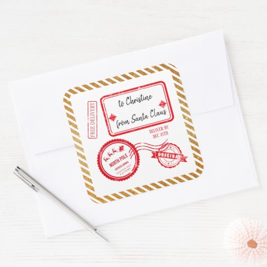 金ゴールドクリスマスノースポールメール配信サンタ スクエアシール (封筒)