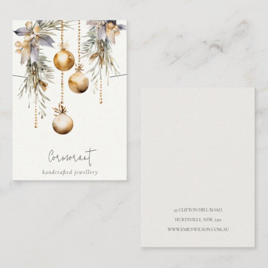 金ゴールドクリスマスパインオーナメントネックレスホルダー 名刺 (正面/裏面)