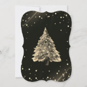 金ゴールドクリスマスパインツリー、弓、クリスマスパーティー 招待状 (裏面)