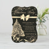 金ゴールドクリスマスパインツリー、弓、クリスマスパーティー 招待状 (スタンド正面)