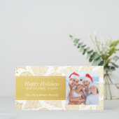 金ゴールドクリスマスパターンホリデーフォトカード シーズンカード (スタンド正面)