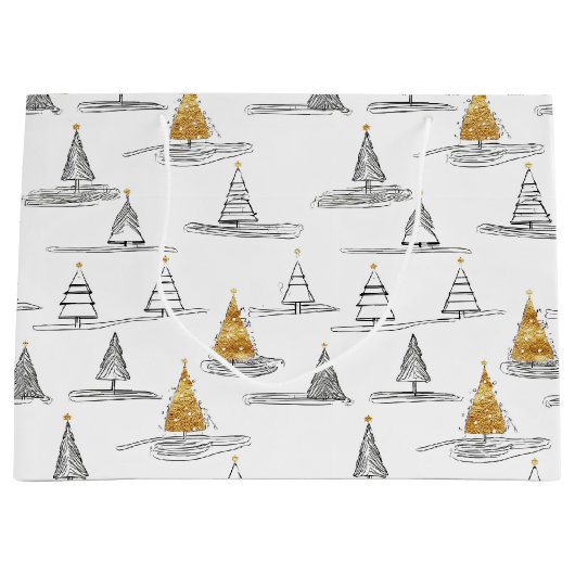 金ゴールドクリスマスパターン#5 ID1009 ラージペーパーバッグ (正面)