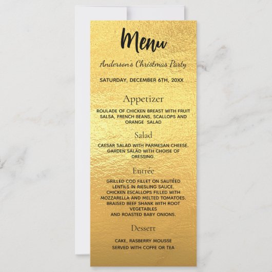 金ゴールドクリスマスパーティーディナーカード 招待状 (正面)