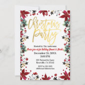 金ゴールドクリスマスパーティーポインセティアホリデイフローラ 招待状 (正面)