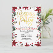 金ゴールドクリスマスパーティーポインセティアホリデイフローラ 招待状 (スタンド正面)