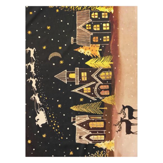 金ゴールドクリスマスビレッジディアウィンターナイト テーブルクロス (正面)