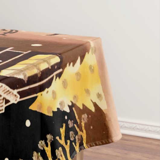 金ゴールドクリスマスビレッジディアウィンターナイト テーブルクロス (インサイチュ)