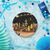 金ゴールドクリスマスビレッジディアウィンターナイト ペーパープレート (パーティー)