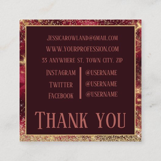 金ゴールドクリスマスファイアオパールグリッターモノグラム スクエア名刺 (裏面)