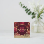 金ゴールドクリスマスファイアオパールグリッターモノグラム スクエア名刺 (スタンド正面)