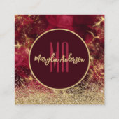 金ゴールドクリスマスファイアオパールグリッターモノグラム スクエア名刺 (正面)