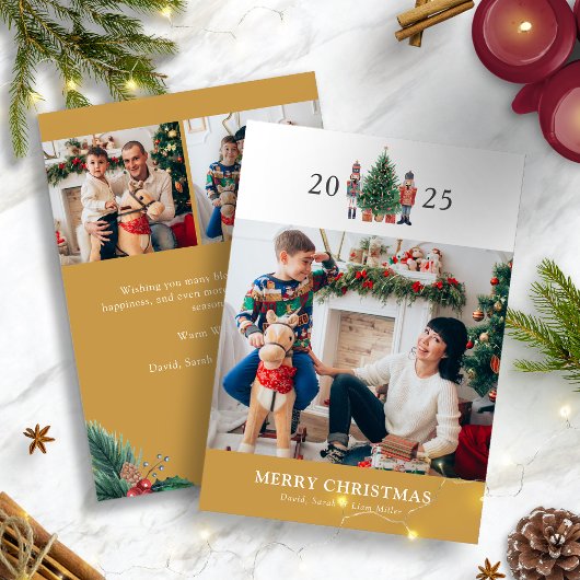 金ゴールドクリスマスフォトコラージホリデーカード シーズンカード