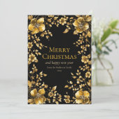 金ゴールドクリスマスフラワーグリーティングカード 招待状 (スタンド正面)