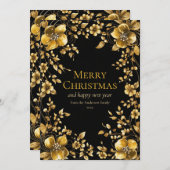 金ゴールドクリスマスフラワーグリーティングカード 招待状 (正面/裏面)