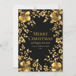 金ゴールドクリスマスフラワーグリーティングカード 招待状