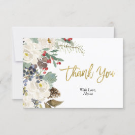 金ゴールドクリスマスフローラサンキューカード サンキューカード