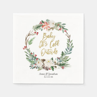 金ゴールドクリスマスフローラ紙パーティーナプキン スタンダードカクテルナプキン