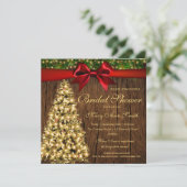 金ゴールドクリスマスブライダルシャワーツリーライトリボン 招待状 (スタンド正面)