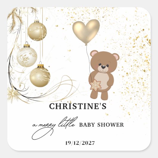 金ゴールドクリスマスベビーシャワー スクエアシール (正面)