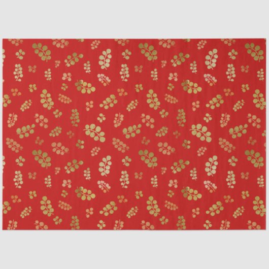 金ゴールドクリスマスベリーの赤いティッシュペーパー 薄葉紙 (正面)