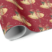 金ゴールドクリスマスベルと雪片 ラッピングペーパー (ロールコーナー)