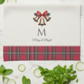 金ゴールドクリスマスベルカスタマイズズモノグラムクリスマス キッチンタオル (折り畳み)