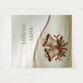 金ゴールドクリスマスベルズホリディバックグラウンド タペストリー (正面(横))