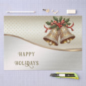 金ゴールドクリスマスベルズホリデーティッシュペーパー 薄葉紙 (クラフト)