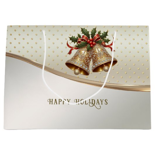 金ゴールドクリスマスベルズホリデー抱き枕 ラージペーパーバッグ (正面)