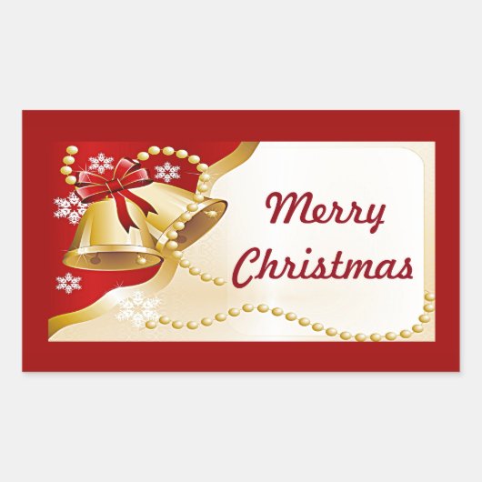 金ゴールドクリスマスベル、ビーズ、雪片のシール 長方形シール (正面)