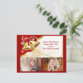 金ゴールドクリスマスベル、ビーズ、雪片はがき シーズンポストカード (スタンド正面)