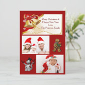 金ゴールドクリスマスベル、ビーズ、雪片フラットカード シーズンカード (スタンド正面)