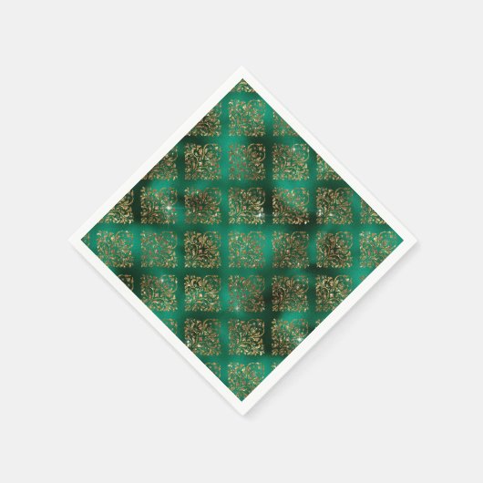 金ゴールドクリスマスホリデーメタリックダマスク スタンダードカクテルナプキン (角)