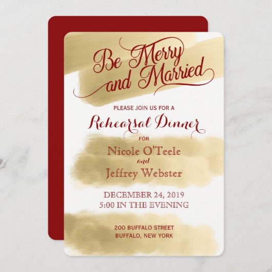 金ゴールドクリスマスホリデーリハーサル招待状 招待状 (正面/裏面)