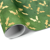 金ゴールドクリスマスホリーオングリーン ラッピングペーパー (ロールコーナー)