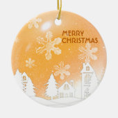 金ゴールドクリスマスホワイトスノーハウスハッピーニューイヤー セラミックオーナメント (正面)