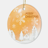 金ゴールドクリスマスホワイトスノーハウスハッピーニューイヤー セラミックオーナメント (左)