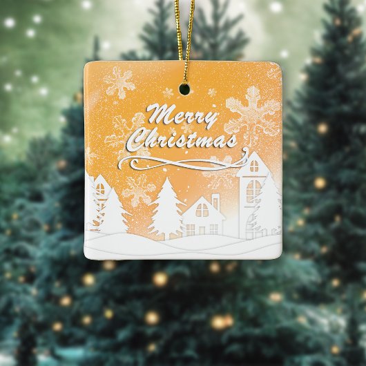 金ゴールドクリスマスホワイトスノーハウス新年 セラミックオーナメント